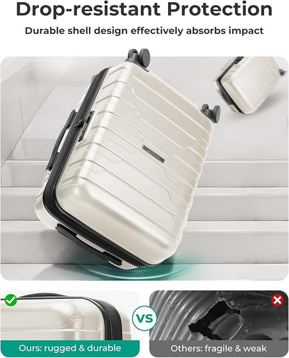 BAGSMART Carry On Luggage 22x14x9 Airline Approved with Spinner Wheels,Lightweight 20 Inch Luggage with TSA Lock,Expandable Hard Shell Carry On Suitcases for Men Women,White