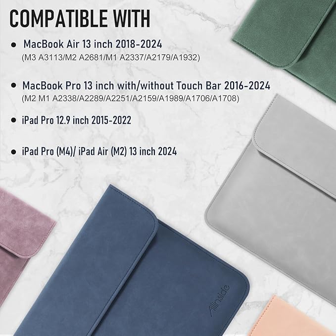 Allinside 13 Inch Laptop Sleeve Case for MacBook Air 13 2018-2025/MacBook Pro 13 2016-2022/Macbook Pro 14 2021-2024, Waterproof Matte PU Leather Horizontal Envelope Protective Case Cover, Navy Blue