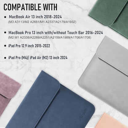 Allinside 13 Inch Laptop Sleeve Case for MacBook Air 13 2018-2025/MacBook Pro 13 2016-2022/Macbook Pro 14 2021-2024, Waterproof Matte PU Leather Horizontal Envelope Protective Case Cover, Navy Blue