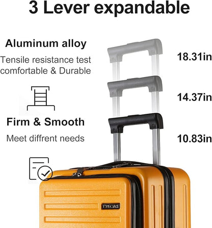 TydeCkare 20 Inch Carry On Luggage with Front Pocket, 21.65 * 15.35 * 7.87" Suitable for Airplane Overhead Bin, 34L Lightweight PC+ABS Hardshell with YKK Zipper, TSA Lock Approved, Orange