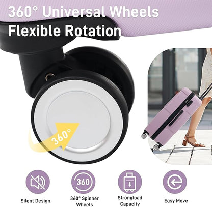 Merax Luggage Sets 3 Piece, Suitcases with Spinner Wheels, Lightweight Travel Luggage with Lock, ABS Hardshell Suitcase Set 20/24/28 IN,Pink Purple