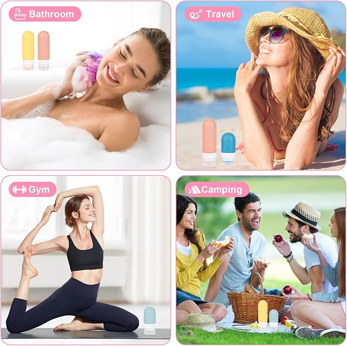 Travel Bottles Set for Toiletries, TSA Approved Travel Containers Leak Proof Silicone Squeezable Travel Accessories 2oz 3oz for Shampoo Conditioner Lotion Body Wash (White)