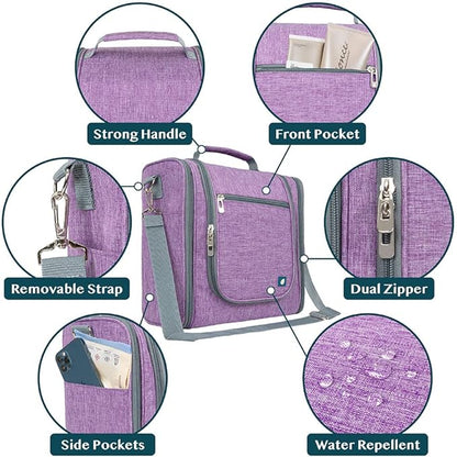 PAVILIA Extra Large Toiletry Bag Travel Bag for Women Men, Hanging Cosmetic Organizer, Water Resistant Makeup Bag for Accessories Toiletries, Travel Essentials Kit (Purple)