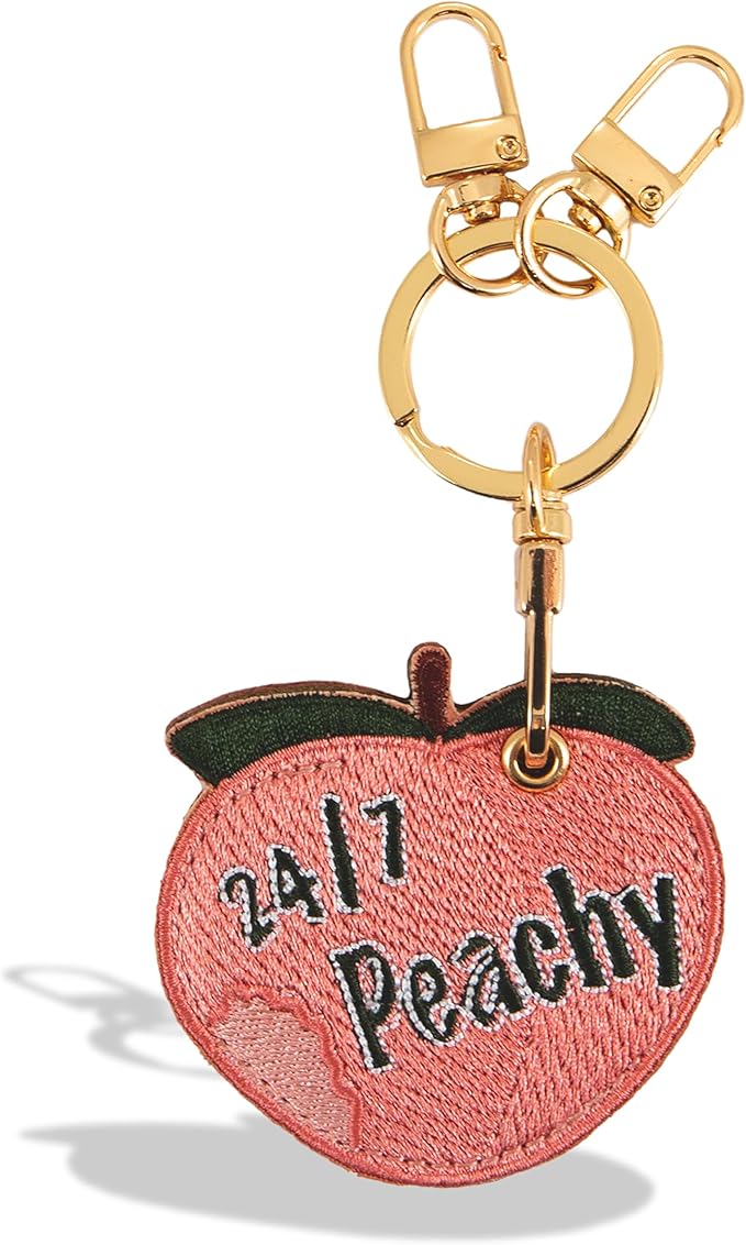 Sonix Keychain Case Compatible with Apple AirTag | Protective AirTag Cover Keychain Charm | 24/7 Peachy, Embroidered Peach Charm | Peach