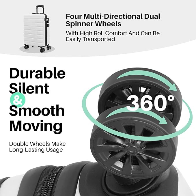 AnyZip Suitcase Hardside PC ABS Lightweight USB Luggage with Wheels TSA Lock Checked-Medium 24 Inch White