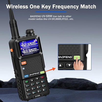 BAOFENG 5RM Ham Radio 10W Long Range Handheld NOAA Weather Receiver 2500mAh Battery UV-5RM Radio with Programming Cable,Speaker Mic,Tactical Antenna,Type-C Charging,2Pack