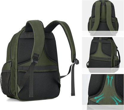 Hanke College Laptop Backpack Multi-Pocket, 18-Inch Large Travel Backpack for Men Women, Water Resistant College Bookbag for 15.6 Inch Laptop, Casual Daily Personal Item Size,Army Green
