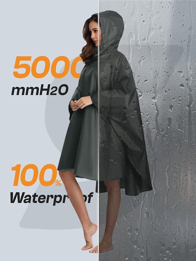 SaphiRose Unisex Rain Poncho Waterproof Raincoat Hooded for Adults Women with Pockets