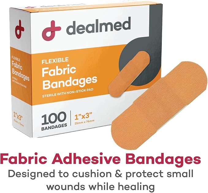 Dealmed Sterile Flexible Fabric Adhesive Bandages – 1x3 Inch – 100/Box - 2 Boxes - Breathable First Aid Strip Pack - Soft Stretch Wound Patch for Medical, Emergency Kits & Clinic