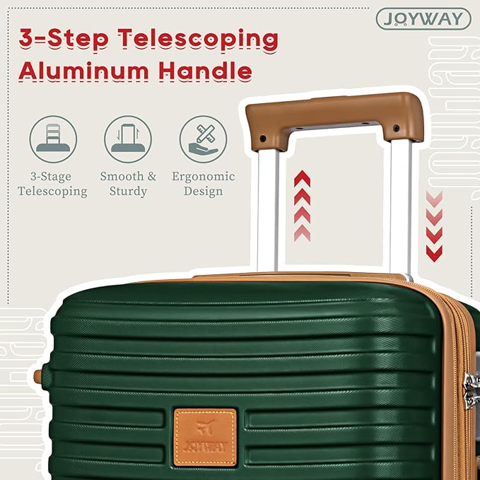 Joyway Expandable Carry on Luggage Sets Airline Approved, Lightweight Hard Shell 20 Inch Carry-on Suitcase with Spinner Wheels, Green Brown