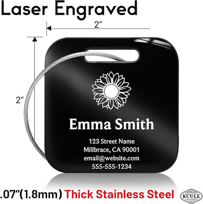 Customized Stainless Steel Luggage Tags: Personalize Your Suitcases, Backpacks, and Bags with Your Text (Black)
