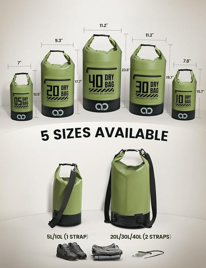 Lamicall Small Dry Bag, Waterproof Bag - [Durable & Floating] 5L/10L/20L/30L/40L Water Proof Bag with Waterproof Phone Pouch, Keeps Gear Dry Sack for Kayak Swim Boat Paddle Boarding Hiking Fishing
