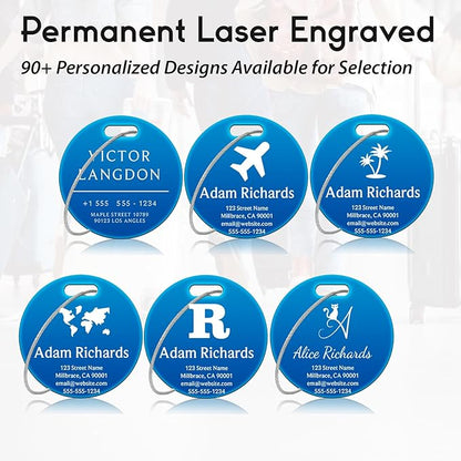Customized Stainless Steel Luggage Tags: Personalize Your Suitcases, Backpacks, and Bags with Your Text (Blue)