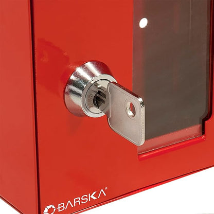 Barska Red Key Lock Breakable Glass Window Alarm Emergency Key Storage Lock Box with Attached Hammer for Home and Business