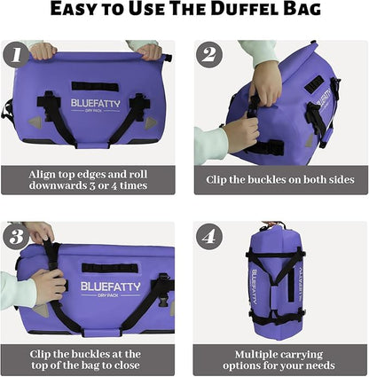 Waterproof Motorcycle Duffel Bag Roll Top Dry Duffel Bag with Quick-fixed Straps for Rafting, Boating, Kayaking, Travel, 50L(Blue)