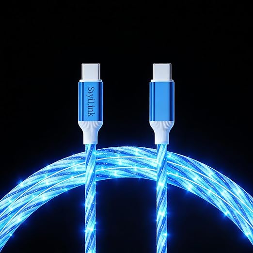 USB Cable PD Fast Charger Lighted Up (USB C TO C Starry Blue)Mobile phone data cable, charging cable, supports data transfer, 39-inch, TPE material, compatible with almost all Type-C devices.