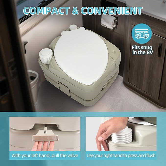 YITAMOTOR 2.6 Gal Portable Toilet for Camping, RV Toilet with Diagonal Elongated Bowl Seat, Porta Potty with Hand Sprayer, Leak-Proof for Adults, RV Travel, Hospital, Boat, Trip, Home
