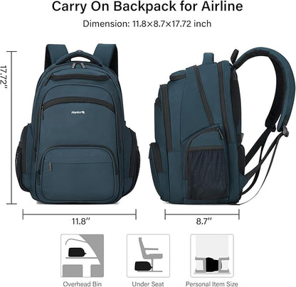 Hanke College Laptop Backpack Multi-Pocket, 18-Inch Large Travel Backpack for Men Women, Water Resistant College Bookbag for 15.6 Inch Laptop, Casual Daily Personal Item Airline Approved,Navy Blue