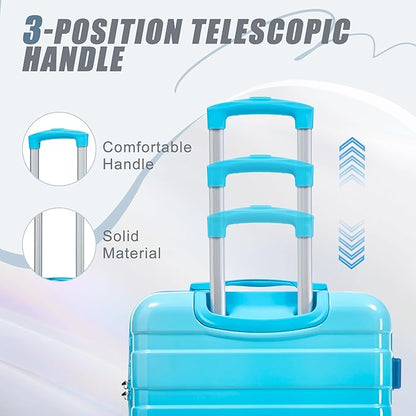 Campfun 3 Piece Luggage Sets, PC Gradient Color Suitcase Set with Double Spinner Wheels, Durable Carry On Luggage with Combination Lock, 20/24/28 inch, Light Blue+Navy