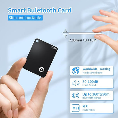 Smart Cards 4 Pack, Smart Tracker Card Compatible with Apple Find My (iOS only), Bluetooth Tracker with Wireless Charging, IP68 Waterproof Finder, Item Finder with Key Ring/Nylon Lanyard.(Black)