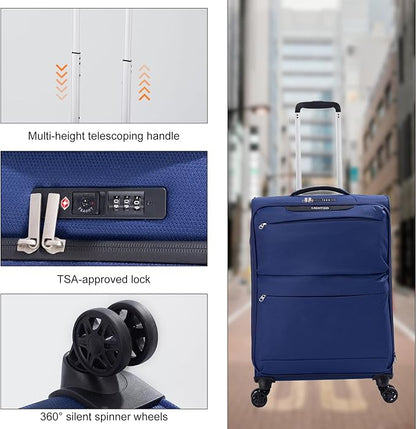 LIGHTGO Lightweight Softside Luggage,20inch Carry on, Water-Resistant, TSA Approved Lock, Spinner Wheel, Navy Blue, 20inch