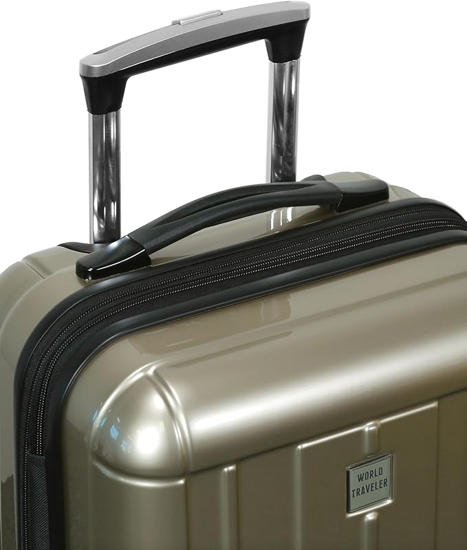 World Traveler VentureX Airline Approved 20-Inch Carry-On Luggage – Lightweight Hardside Polycarbonate Suitcase with Spinner Wheels - Contour Champagne