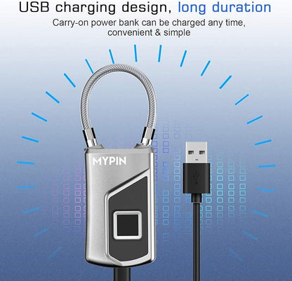 Fingerprint Lock with Key Backup, Smart keyless Waterproof Fingerprint Padlock Ideal for Gym, Door, Suitcase, Luggage Backpack, Bike, Office