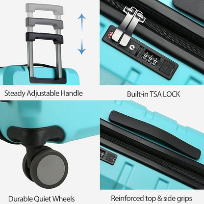 KROSER Hardside Expandable Carry On Luggage with Spinner Wheels & Built-in TSA Lock, Durable Suitcase Rolling Luggage with USB Port, Carry-On 20-Inch, Lake Blue