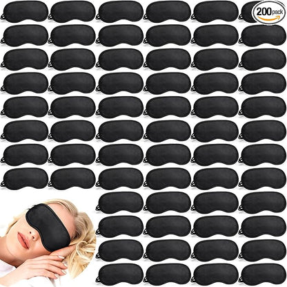 Tarpop 200 Pcs Eye Mask Sleeping Blindfold Eye Cover with Adjustable Strap for Games Party Team Building Travel Individually Wrapped Sleep Mask for Women Men(Black)