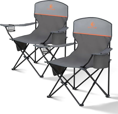 ALPHA CAMP Folding Camping Chairs for Adults Lawn Chairs Outdoor Chairs Support 250 LBS Portable Camp Chairs with Cup Holders Cooler Pouch for Outdoor, 2 Pack