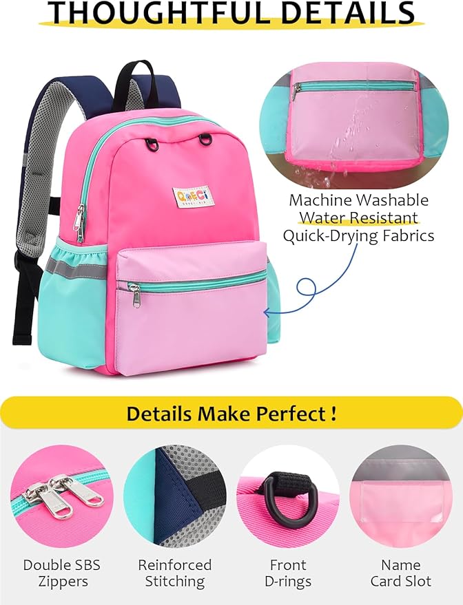 Kids Backpack for Boys Girls, Toddler Backpack for Preschool Kindergarten, 15inch Elementary School Bookbag with Reflective for Ages 6-8, Light Pink