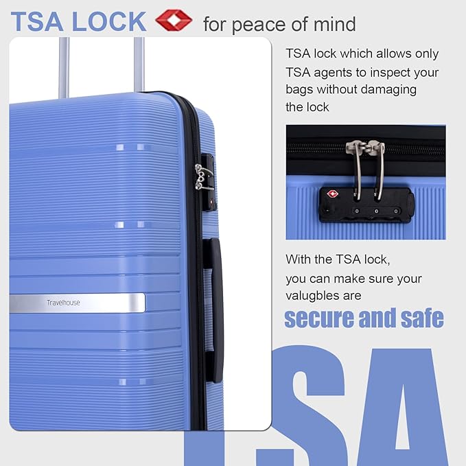 Travelhouse Luggage Sets, Expandable Hardside Suitcases 24in/28in, Carry on 20in,3 Piece Set Travel Luggages Clearance with Double Spinner Wheels TSA Lock Lightweight (Light Blue-1206)