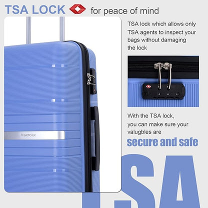 Travelhouse Luggage Sets, Expandable Hardside Suitcases 24in/28in, Carry on 20in,3 Piece Set Travel Luggages Clearance with Double Spinner Wheels TSA Lock Lightweight (Light Blue-1206)