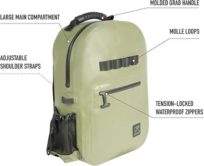 Rothco Waveguard Waterproof Backpack – Dry Storage Bag Hiking Boating Kayaking Canoeing Travel Beach Sack - Olive Drab