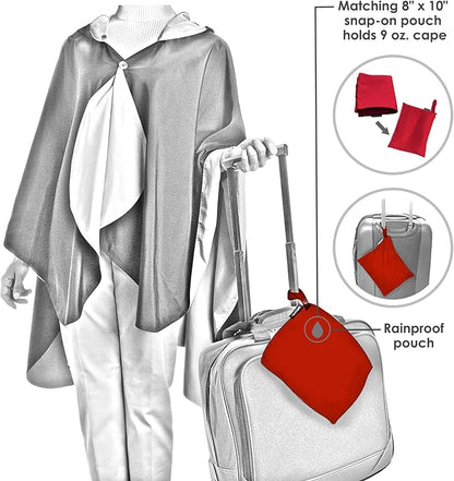 RainCaper Rain Poncho for Women - Reversible Rainproof Hooded Cape in Gorgeous Ultrasoft Colors (Crimson and B&W Houndstooth)