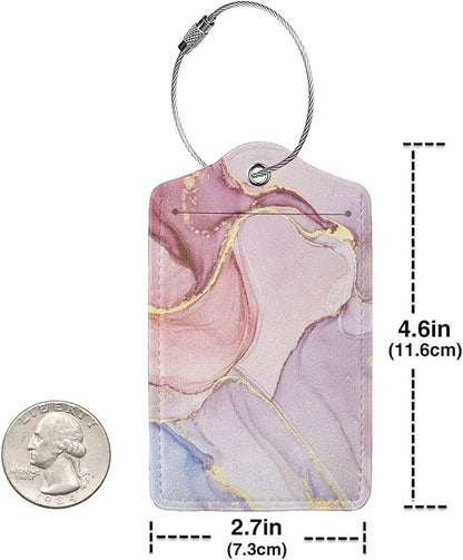 2 Pack Pink Gold Marble Luggage Tags for Suitcases, Marbles Theme Unique Leather Luggage Tags Cruise Ship Essential Travel Bag Gift for Men Women Couples Bride Groom, Funny Christmas Birthday Gifts