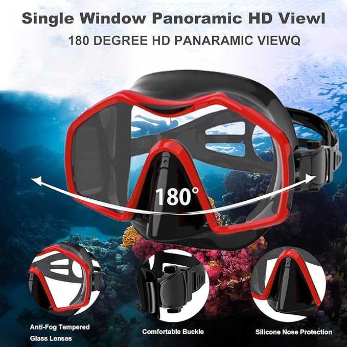 Snorkeling Gear for Adults,Dry-Top Snorkel Mask Set with Tempered Glass,Anti-Fog & Anti-Leak Panoramic Swim Mask,Adjustable Snorkel Kit with Carry Bag for Scuba Diving,Swimming,Travel