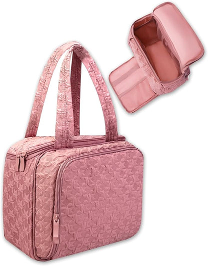 SMONT Travel Toiletry Bag for Women Hanging Makeup Organizer Toiletry Bag Essentials for Women Makeup Bag/Big Compartment, Waterproof,with Multiple Pockets, Ideal for Travel, Gym, School, Pink