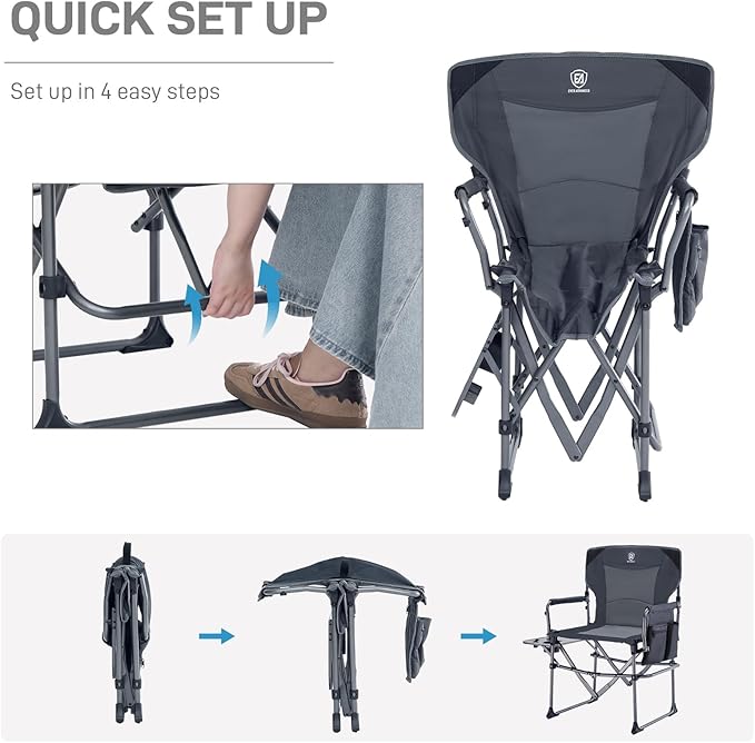EVER ADVANCED Camping Directors' Chair with Side Table, Portable Folding Chair with Compact Size, Heavy Duty Lawn with Pocket for Camping, Lawn, Sports and Fishing, 400lbs, Grey