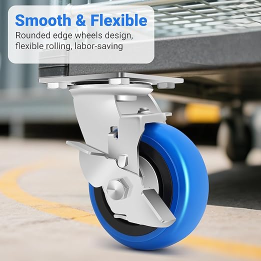W B D WEIBIDA 5 Inch Heavy Duty Casters Set of 4, Smooth Rolling Caster Design for Cart Wheels, 3500 LBS Industrial Grade Castors with Upgraded Thickened Bracket, Durable Castors (2 Brake & 2 Rigid)