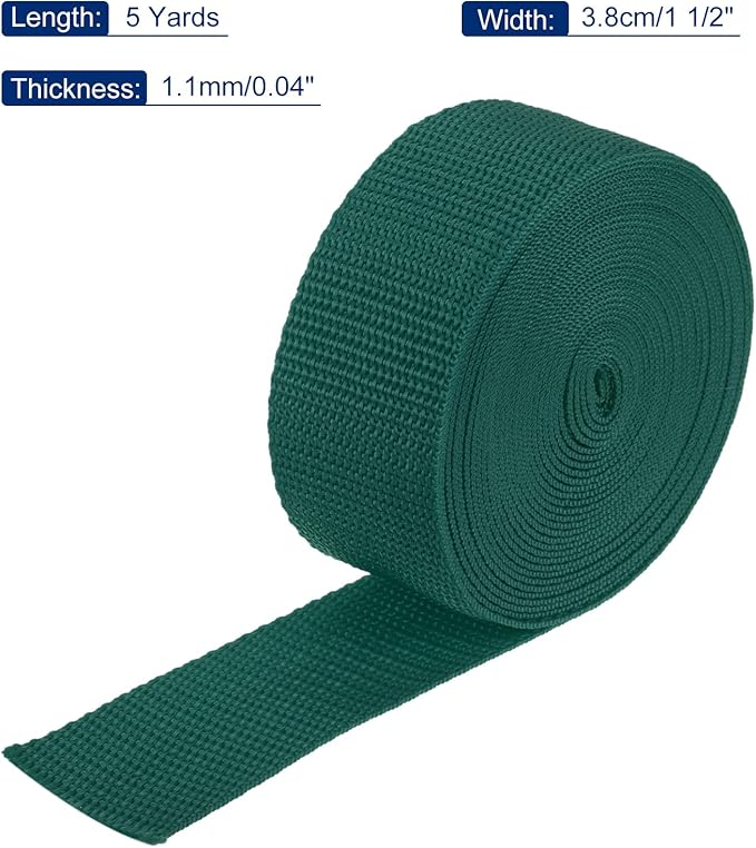 MECCANIXITY Lightweight Polypropylene Webbing Strap 1 1/2" 5 Yard Backpack Strapping Band Dark Green for Outdoor Luggage Cargo Straps