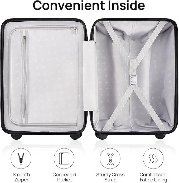 NINETYGO Medium Checked Luggage 26 Inch, Checking In Luggage with Smooth Spinner Wheels, Lightweight, Hard Shell PC Suitcase, Lightweight Travel Luggage, TSA Approved (Black, Rhine Basic)