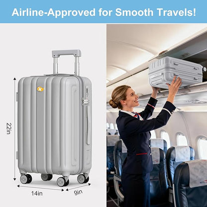 MGB Carry On Luggage 22x14x9 Airline Approved, Hardside Carry-on Luggage with Spinner Wheels & TSA Lock, Scratch-Resistant PC Lightweight Suitcase for Travel with Adjustable Telescopic Handle