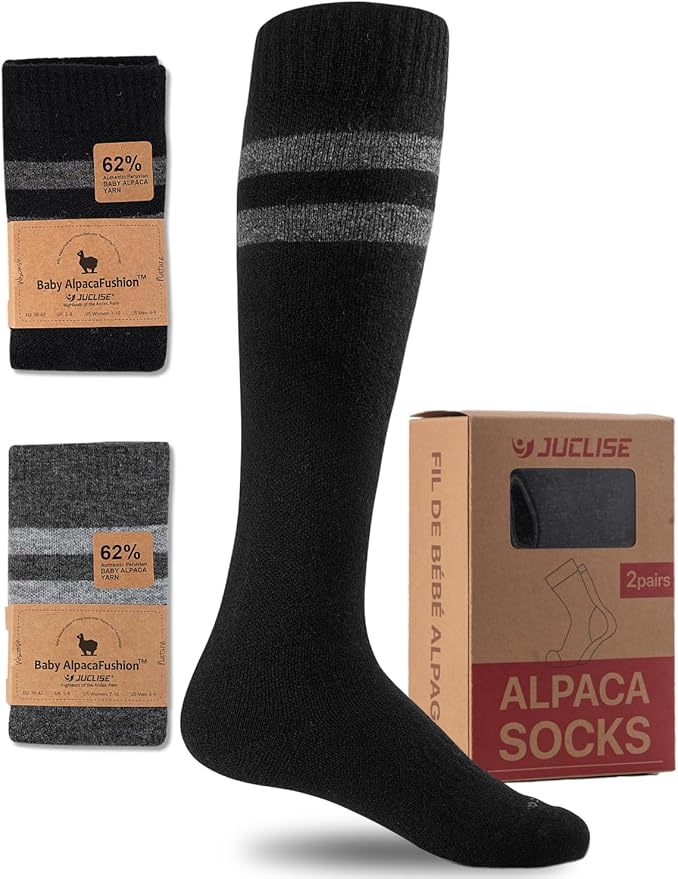 Alpaca Wool Heavyweight 15-25 mmHg Knee High Compression Support Socks Thick Winter Thermal Warm Soft Travel Flying