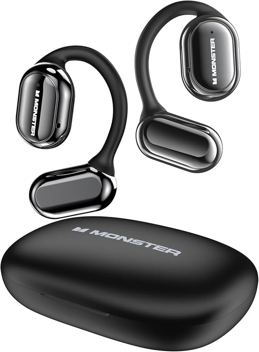 Monster Open Free AC100 Open Ear Bluetooth 5.3 Headphones, Wireless Earbuds with Earhooks, Immersive Stereo Sound by 16mm Large Driver, Clear Calls, 30H Playtime, for Workout