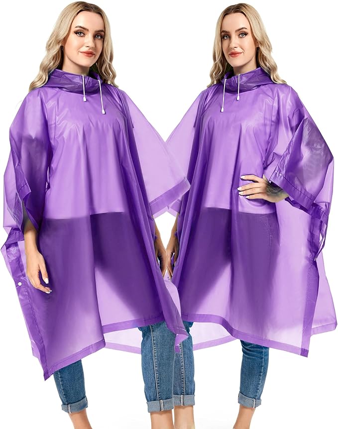 2 Pack Rain Ponchos for Adults Reusable - Raincoats Survival Emergency Heavy Duty Rain Coat with Drawstring Hood