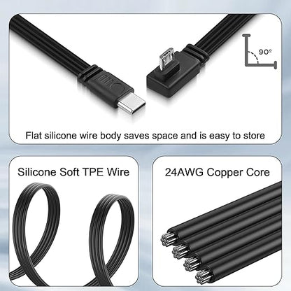 Flexible USB Type-C to Micro USB Cable,90 Degree Micro 5pin to USB C Flat Data Cable,Type C-to-Micro Short Flat Cable Supporting Charging& DataTransfer,for Phone,Camera,-30CM(Right Angle
