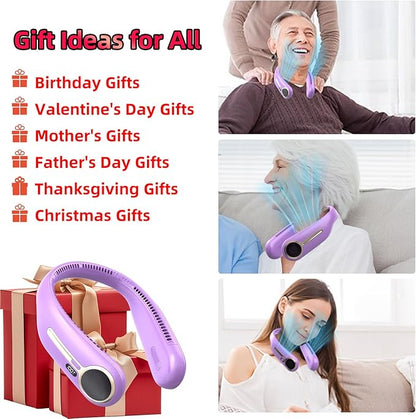 Portable Neck Fan,Hands Free Personal Wearable Bladeless Fan,6000mAh USB Rechargeable,360° Cooling,LED Display,4-Speeds,Birthday Gifts for Men Women Dad Mom,Stocking Stuffers Christmas Gift (Purple)