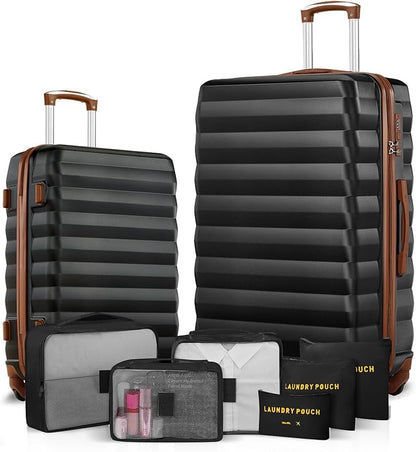 Luggage Sets 2 Piece, 20 Inch 28 Inch ABS Hardshell Suitcase Set with Spinner Wheels, Carry On and Checked Luggage for Women and 6 Piece Travel Organize Bags