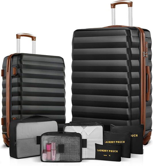 Luggage Sets 2 Piece, 20 Inch 28 Inch ABS Hardshell Suitcase Set with Spinner Wheels, Carry On and Checked Luggage for Women and 6 Piece Travel Organize Bags